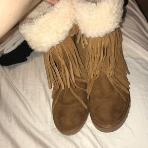 fringe wedge boots